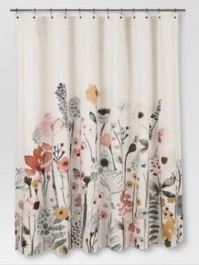 Threshold Botanical Watercolor Shower Curtain in Cream, Blush & Mustard